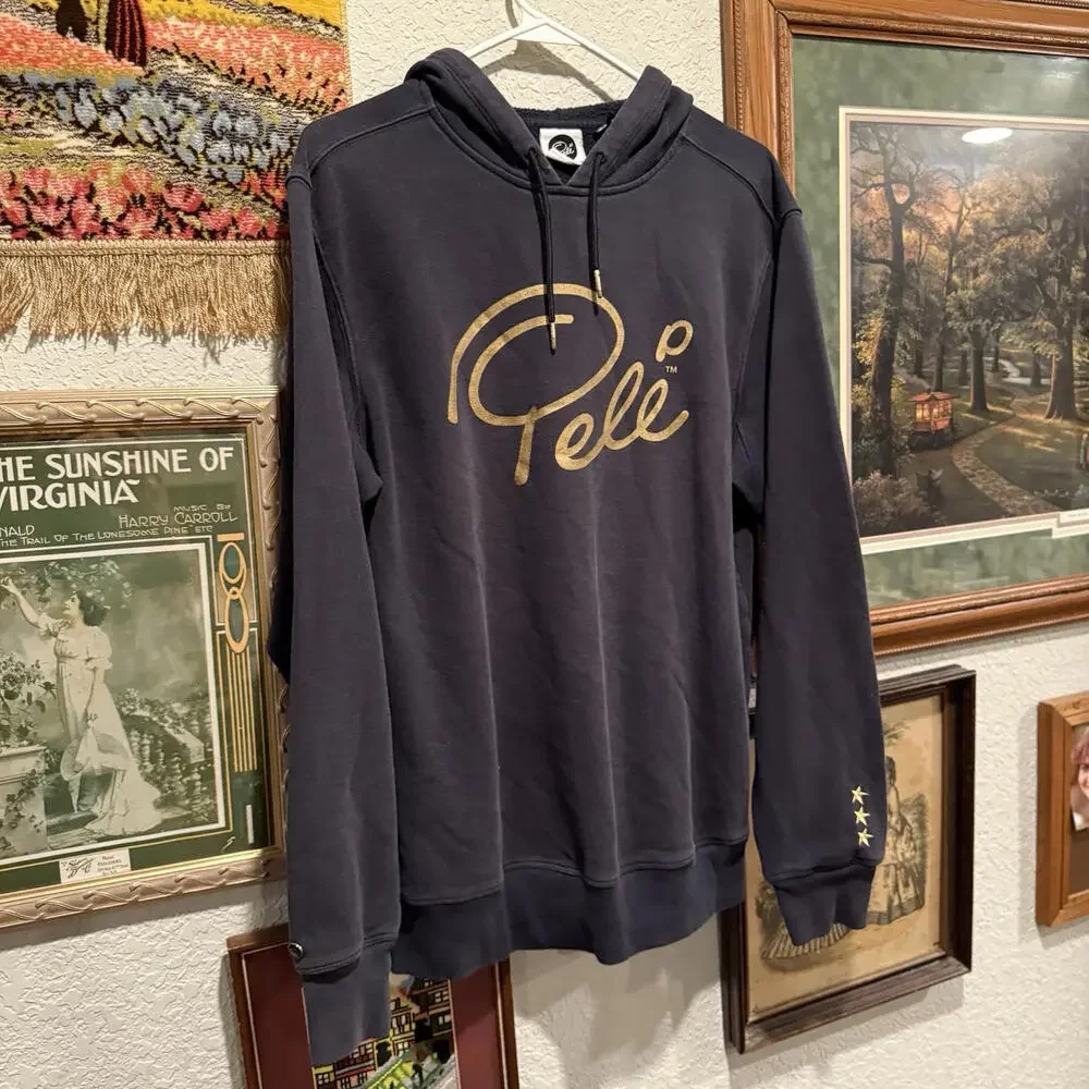 NWOT Designer Pele Futbol Soccer Black And Gold Hoodie Size‎ Medium
